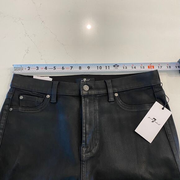 NWT 7 for all mankind High Waist Slim Kick Jeans in Coated Black Size 32 - Picture 10 of 13